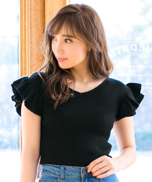 KOBE LETTUCE（コウベレタス）の「［袖フリル/2WAY/バッククロス］選べる3Typeサマーリブニットトップス（ニット/セーター・レディース・オフホワイト/レモンイエロー/グリーン/レッド/グレイッシュベージュ/ブラック/ホワイト系その他/イエロー系その他/グリーン系その他/レッド系その他/ベージュ系その他/ブラック系その他/ホワイト系その他2/イエロー系その他2/グリーン系その他2/レッド系その他2/ベージュ系その他2/ブラック系その他2・FREE）」の7枚目の写真