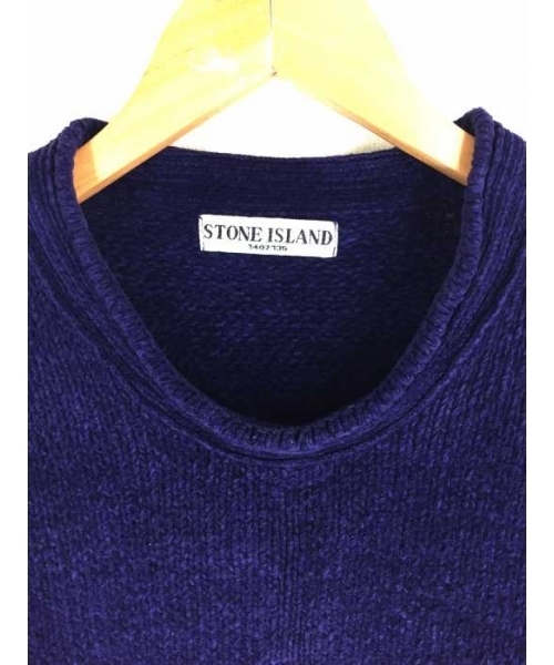 美品 ストーンアイランド ロゴ ワッペン ニット セーター コットン ブラック ブランド古着】ロゴワッペン コットンニット（ニット/セーター