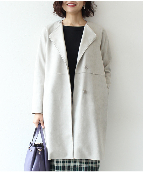 ダブルフェイス フェイクスエードノーカラーコート19aw スエードボンディングノーカラーコート ノーカラージャケット Jines ジネス のファッション通販 Zozotown