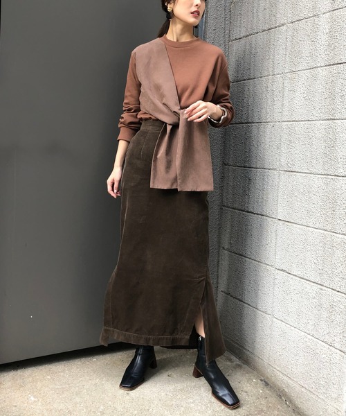 &g'aime（アンジェム）の「【&g'aime】異素材タイデザインプルオーバー（Tシャツ/カットソー・レディース・ブラウン/モカ/ブラック×カーキ・FREE）」の10枚目の写真