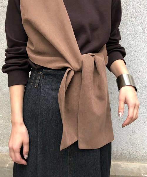 &g'aime（アンジェム）の「【&g'aime】異素材タイデザインプルオーバー（Tシャツ/カットソー・レディース・ブラウン/モカ/ブラック×カーキ・FREE）」の18枚目の写真