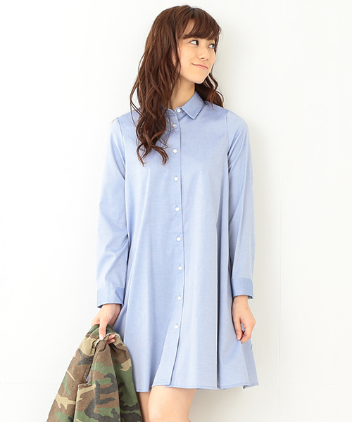 Ray BEAMS(レイビームス)の「Ray BEAMS / Aライン ピンオックス シャツワンピース(シャツワンピース・レディース・ホワイト/サックスブルー・0/1)」の1枚目の写真
