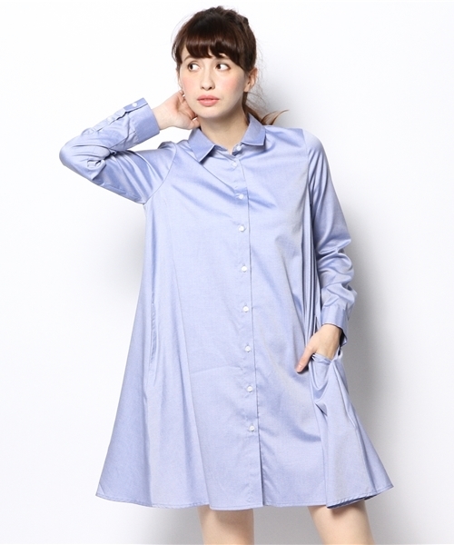 Ray BEAMS(レイビームス)の「Ray BEAMS / Aライン ピンオックス シャツワンピース(シャツワンピース・レディース・ホワイト/サックスブルー・0/1)」の3枚目の写真