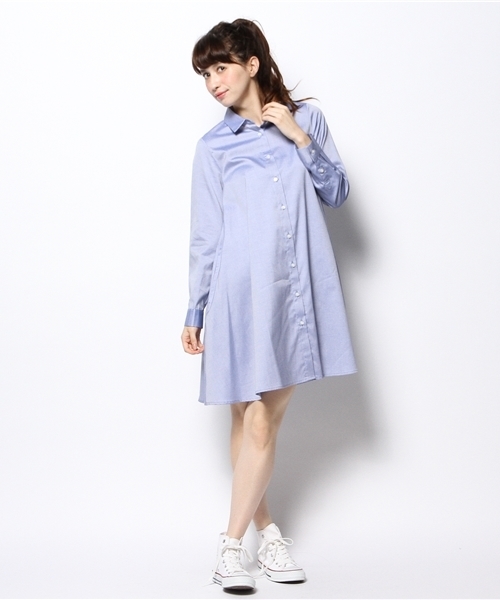 Ray BEAMS(レイビームス)の「Ray BEAMS / Aライン ピンオックス シャツワンピース(シャツワンピース・レディース・ホワイト/サックスブルー・0/1)」の10枚目の写真