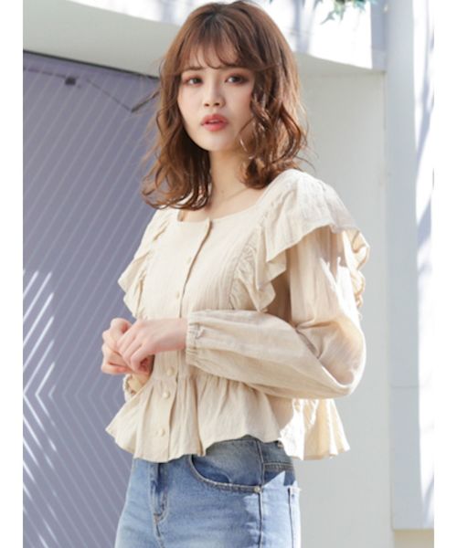 dazzlin(ダズリン)の「ラッフルフリルブラウス(シャツ/ブラウス・レディース・ブラック/ベージュ/オフホワイト・FREE)」の3枚目の写真