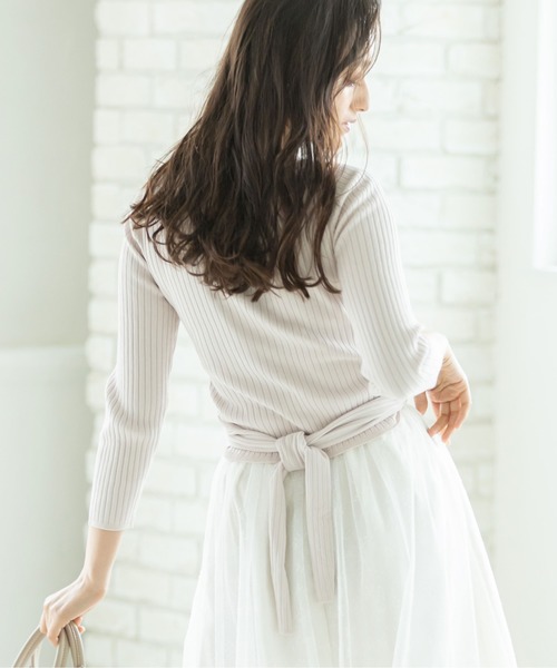 12Twelve Agenda（トゥエルブ　アジェンダ）の「カシュクールバックリボンニットプルオーバー（ニット/セーター・レディース・チャコールグレー/ブラウン/グレイッシュベージュ・M）」の3枚目の写真