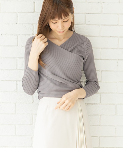 12Twelve Agenda（トゥエルブ　アジェンダ）の「カシュクールバックリボンニットプルオーバー（ニット/セーター・レディース・チャコールグレー/ブラウン/グレイッシュベージュ・M）」の20枚目の写真