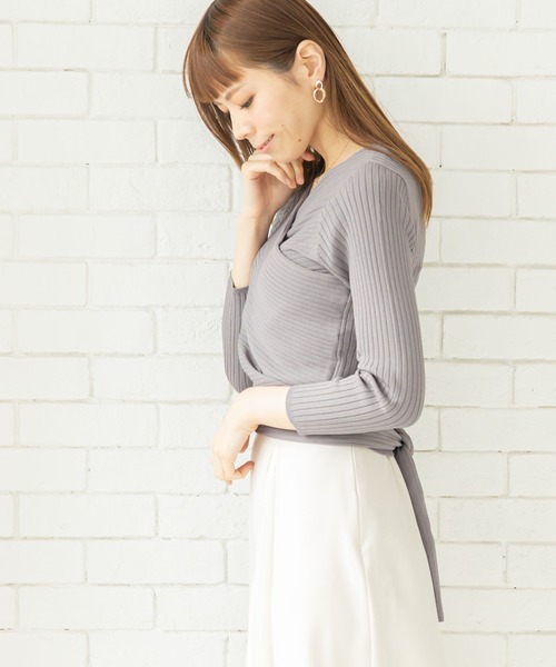 12Twelve Agenda（トゥエルブ　アジェンダ）の「カシュクールバックリボンニットプルオーバー（ニット/セーター・レディース・チャコールグレー/ブラウン/グレイッシュベージュ・M）」の19枚目の写真