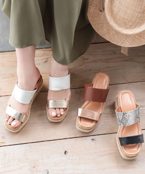 KOBE LETTUCE（コウベレタス）の「バイカラー異素材ジュートサンダル（サンダル・レディース・キャメル/ゴールド/ホワイト/ブラック・S/L/LL/M）」の7枚目の写真