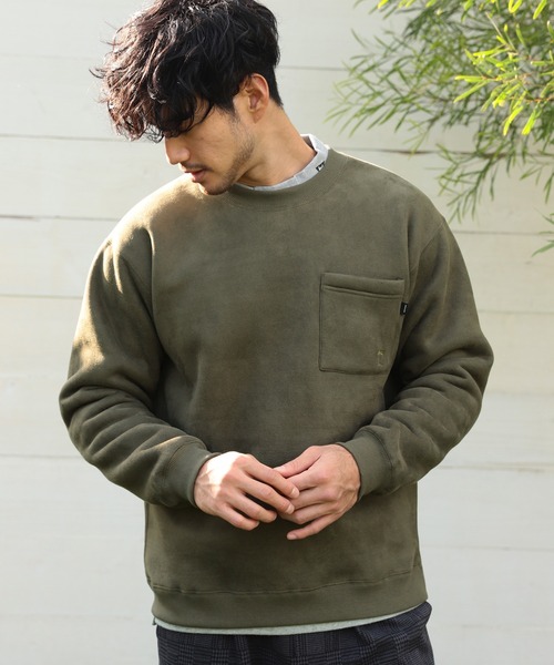 BAYFLOW（ベイフロー）の「スウェードリバーシブルボアクルー L/S（スウェット・メンズ・ベージュ/オレンジ/サックスブルー/オリーブ・SMALL/MEDIUM/LARGE）」の3枚目の写真