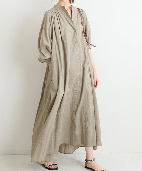 DAY CLOSET(デイ クローゼット)の「レディース 羽織れる2WAYパフスリーブナチュラルフレアシャツワンピ(ワンピース・レディース・グレイッシュベージュ/ブルー/オレンジ系その他/ライトベージュ/ブラック/ブラウン・ONE SIZE)」の4枚目の写真