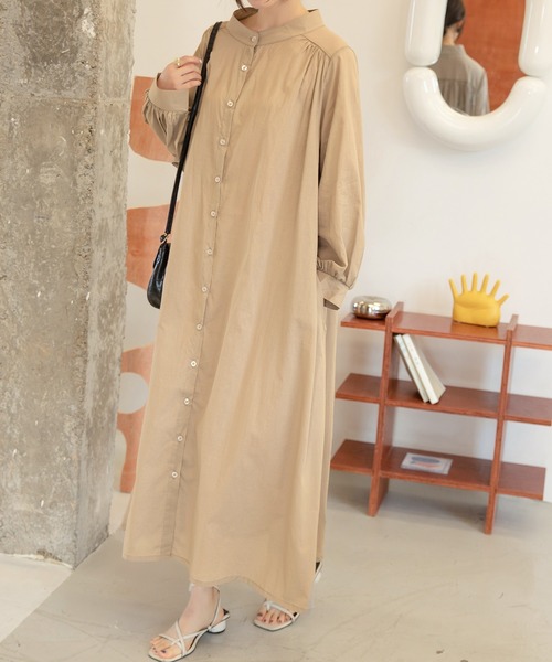 DAY CLOSET(デイ クローゼット)の「レディース 羽織れる2WAYパフスリーブナチュラルフレアシャツワンピ(ワンピース・レディース・グレイッシュベージュ/ブルー/オレンジ系その他/ライトベージュ/ブラック/ブラウン・ONE SIZE)」の19枚目の写真