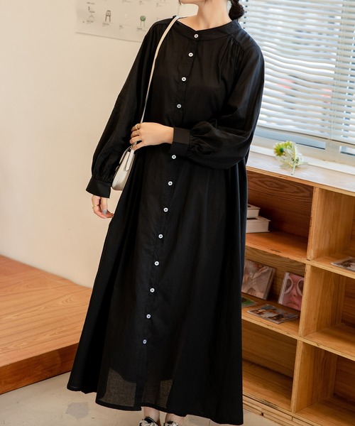 DAY CLOSET(デイ クローゼット)の「レディース 羽織れる2WAYパフスリーブナチュラルフレアシャツワンピ(ワンピース・レディース・グレイッシュベージュ/ブルー/オレンジ系その他/ライトベージュ/ブラック/ブラウン・ONE SIZE)」の7枚目の写真