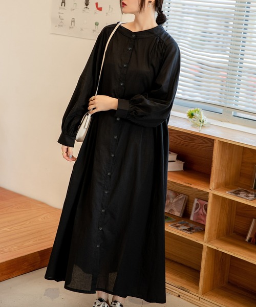 DAY CLOSET(デイ クローゼット)の「レディース 羽織れる2WAYパフスリーブナチュラルフレアシャツワンピ(ワンピース・レディース・グレイッシュベージュ/ブルー/オレンジ系その他/ライトベージュ/ブラック/ブラウン・ONE SIZE)」の10枚目の写真