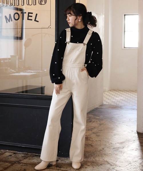 one after another NICE CLAUP（ワンアフターアナザーナイスクラップ）の「デニムサロペット（サロペット/オーバーオール・レディース・アイボリー/ブラック/ネイビー/パープル・FREE）」の21枚目の写真