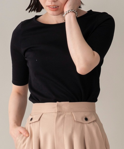 EUCLAID(エウクレイド)の「バックステッチリブカットソー(Tシャツ/カットソー・レディース・ブラック/ベージュ/グレー/オフホワイト・FREE)」の10枚目の写真