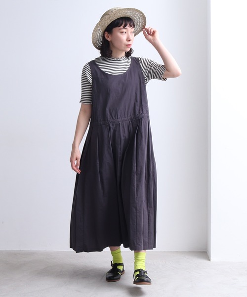 bulle de savon（ビュルデサボン）の「オーガニックコットン タックジャンパースカート（ジャンパースカート・レディース・キナリ/チャコールグレー・FREE）」の2枚目の写真