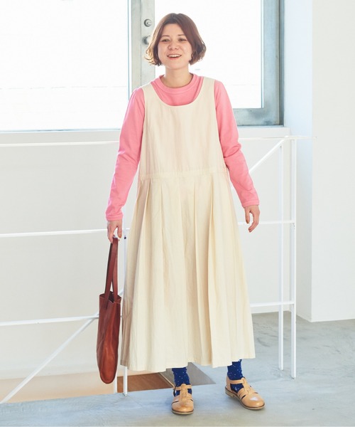 bulle de savon（ビュルデサボン）の「オーガニックコットン タックジャンパースカート（ジャンパースカート・レディース・キナリ/チャコールグレー・FREE）」の12枚目の写真