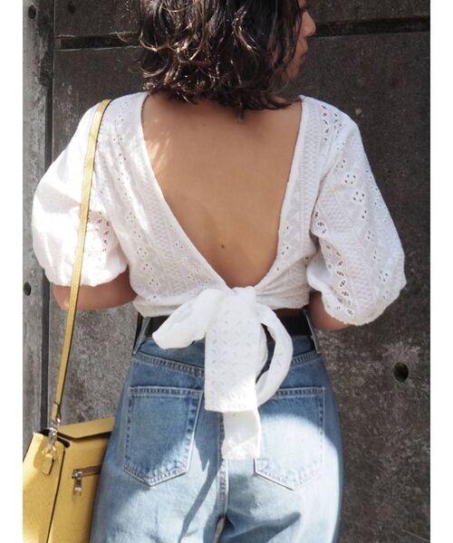 EVRIS（エヴリス）の「コットンレースバックリボンブラウス（シャツ/ブラウス・レディース・カーキ/ブラウン/ホワイト/ブラック・FREE）」の12枚目の写真