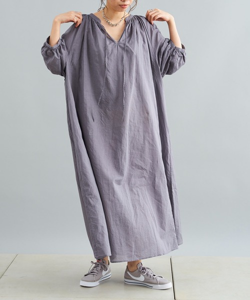 DouDou（ドゥドゥ）の「袖切替カフタンワンピース（ワンピース・レディース・オフホワイト/ブラック/パープル・FREE）」の3枚目の写真