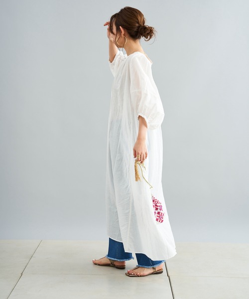 DouDou（ドゥドゥ）の「袖切替カフタンワンピース（ワンピース・レディース・オフホワイト/ブラック/パープル・FREE）」の5枚目の写真