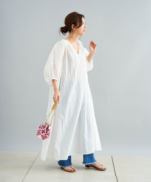 DouDou（ドゥドゥ）の「袖切替カフタンワンピース（ワンピース・レディース・オフホワイト/ブラック/パープル・FREE）」の10枚目の写真