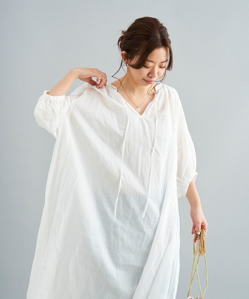 DouDou（ドゥドゥ）の「袖切替カフタンワンピース（ワンピース・レディース・オフホワイト/ブラック/パープル・FREE）」の12枚目の写真