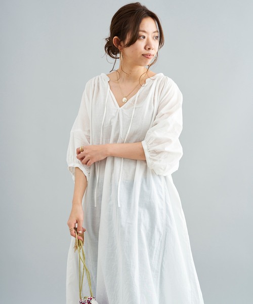 DouDou（ドゥドゥ）の「袖切替カフタンワンピース（ワンピース・レディース・オフホワイト/ブラック/パープル・FREE）」の15枚目の写真