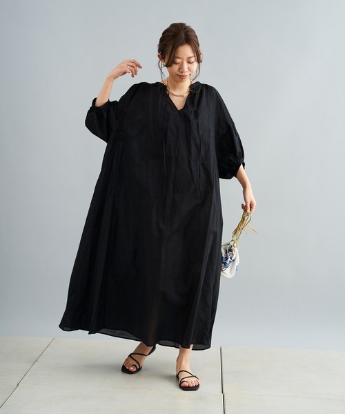 DouDou（ドゥドゥ）の「袖切替カフタンワンピース（ワンピース・レディース・オフホワイト/ブラック/パープル・FREE）」の21枚目の写真