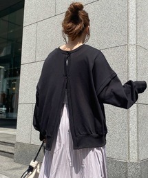 2Wayバックボタンビッグシルエットスウェットトップス