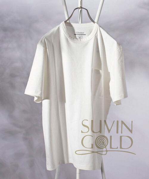 GLOSTER（グロスター）の「【SUVIN GOLD】ポケット付きTシャツ (世界最高級の超長綿使用、ツルっと冷たい肌触りが特徴！)（Tシャツ/カットソー・メンズ・チャコールグレー/ベージュ/オフホワイト・S/M/L/XL）」の2枚目の写真