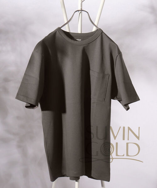 GLOSTER（グロスター）の「【SUVIN GOLD】ポケット付きTシャツ (世界最高級の超長綿使用、ツルっと冷たい肌触りが特徴！)（Tシャツ/カットソー・メンズ・チャコールグレー/ベージュ/オフホワイト・S/M/L/XL）」の3枚目の写真