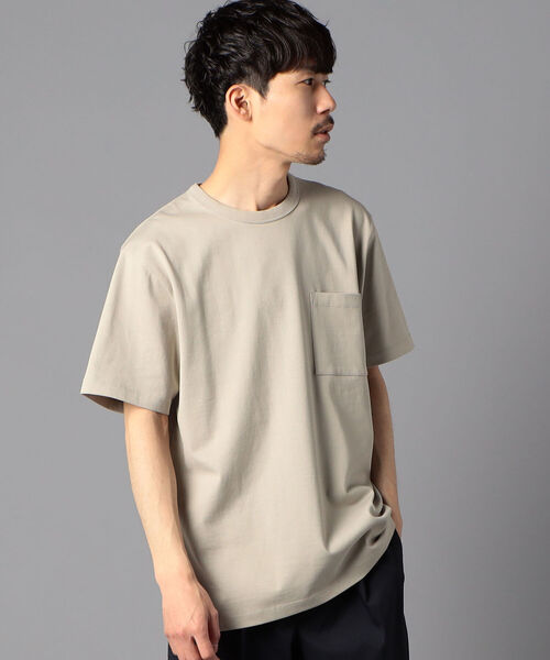 GLOSTER（グロスター）の「【SUVIN GOLD】ポケット付きTシャツ (世界最高級の超長綿使用、ツルっと冷たい肌触りが特徴！)（Tシャツ/カットソー・メンズ・チャコールグレー/ベージュ/オフホワイト・S/M/L/XL）」の5枚目の写真