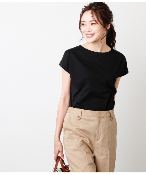NEWYORKER（ニューヨーカー）の「ハイゲージプレーティング天竺 Tシャツ（Tシャツ/カットソー・レディース・ホワイト/グレー系その他/ブラック/カーキ・L/M）」の2枚目の写真