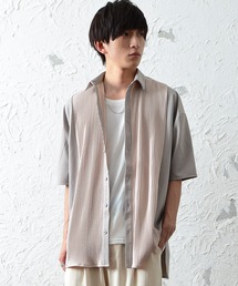 【MinoriTY】プリーツ切替半袖シャツ オーバーサイズ メンズ 秋服