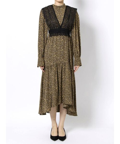 MERCURYDUO（マーキュリーデュオ）の「レースビスチェ付フラワーティアードワンピース（ワンピース・レディース・ブラック/アイボリー・FREE）」の3枚目の写真