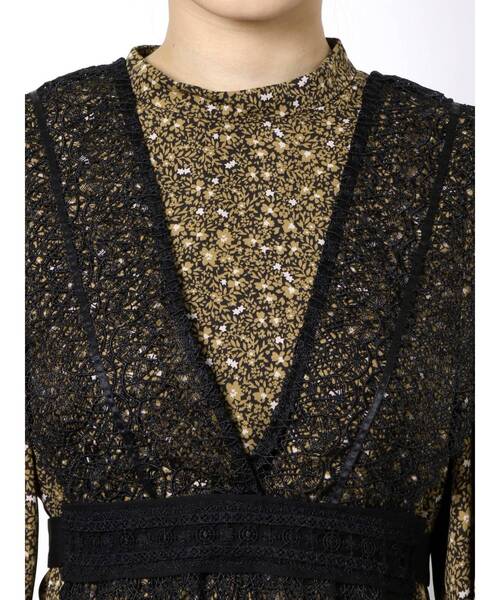 MERCURYDUO（マーキュリーデュオ）の「レースビスチェ付フラワーティアードワンピース（ワンピース・レディース・ブラック/アイボリー・FREE）」の12枚目の写真