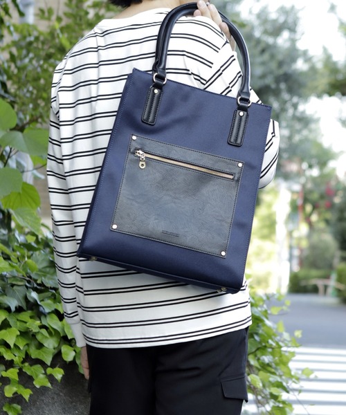 UNION STATION（ユニオンステーション）の「【スムース調】ツイルスクエアトートバッグ（トートバッグ・メンズ・ホワイト/ブラック/ネイビー・FREE）」の3枚目の写真