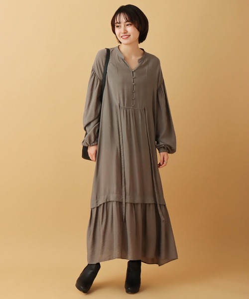 libelle more（リベル モア）の「オーガン紐付きロングワンピース（ワンピース・レディース・グリーン/ブラウン/ピンク/ブラック/グレイッシュベージュ・M/L）」の8枚目の写真