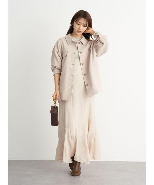 earth music&ecology（アースミュージックアンドエコロジー）の「CPOジャケット ＊（ブルゾン・レディース・ライトベージュ/ブラウン/ライトパープル・FREE）」の15枚目の写真