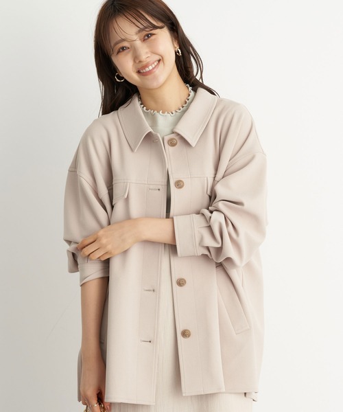 earth music&ecology（アースミュージックアンドエコロジー）の「CPOジャケット ＊（ブルゾン・レディース・ライトベージュ/ブラウン/ライトパープル・FREE）」の3枚目の写真