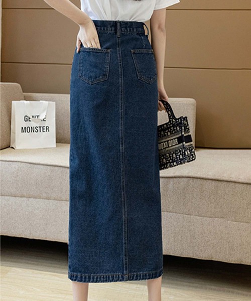 Anuenue（アヌエヌエ）の「レディーススリット入りタイトロングデニム