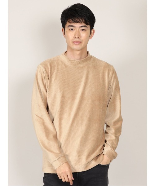 Alexander Julian(アレキサンダージュリアン)の「アレキサンダージュリアンメンズ/ALEXANDER JULIAN:MEN ソフトコールベロア モックネック長袖Tシャツ(Tシャツ/カットソー・メンズ・ベージュ/ホワイト/ブラック・X-LARGE/LARGE/MEDIUM)」の1枚目の写真