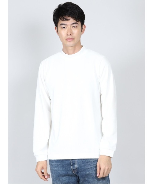 Alexander Julian(アレキサンダージュリアン)の「アレキサンダージュリアンメンズ/ALEXANDER JULIAN:MEN ソフトコールベロア モックネック長袖Tシャツ(Tシャツ/カットソー・メンズ・ベージュ/ホワイト/ブラック・X-LARGE/LARGE/MEDIUM)」の2枚目の写真