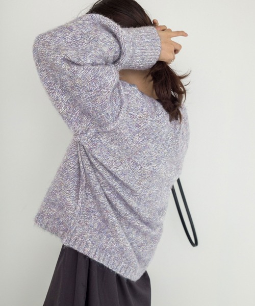 ブルーガール ♡ ウールニットプルオーバー アシメフリルデザイン パープル ブルーガール ♡ ウールニットプルオーバー アシメフリルデザイン