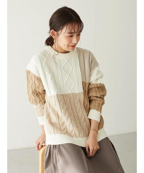 CRAFT STANDARD BOUTIQUE(クラフトスタンダードブティック)の「配色ニットプルオーバー *◆(ニット/セーター・レディース・ベージュ/アイボリー・FREE)」の3枚目の写真