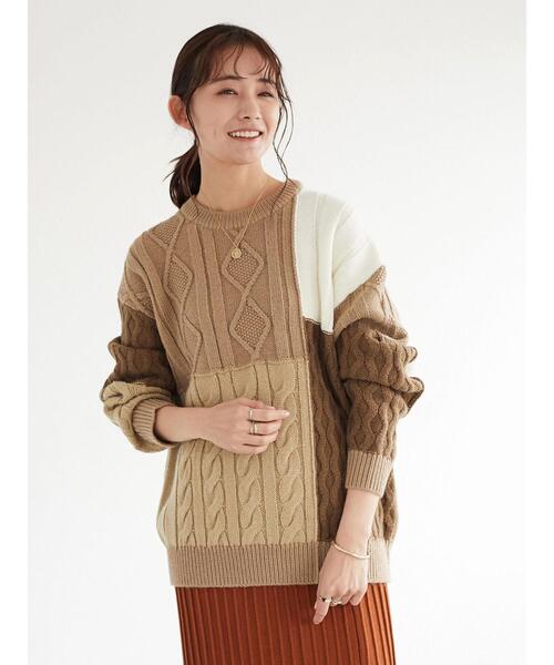 CRAFT STANDARD BOUTIQUE(クラフトスタンダードブティック)の「配色ニットプルオーバー *◆(ニット/セーター・レディース・ベージュ/アイボリー・FREE)」の4枚目の写真