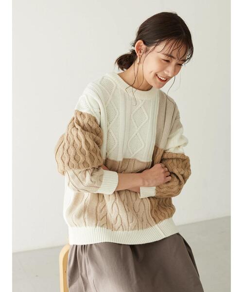 CRAFT STANDARD BOUTIQUE(クラフトスタンダードブティック)の「配色ニットプルオーバー *◆(ニット/セーター・レディース・ベージュ/アイボリー・FREE)」の6枚目の写真