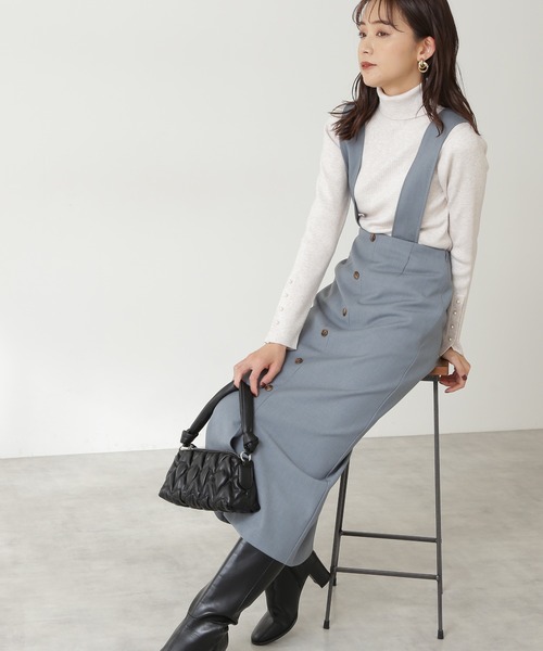 N.（N. Natural Beauty Basic）（エヌエヌナチュラルビューティーベーシック）の「◆フロントボタンサスペンダー付タイトスカート（スカート・レディース・ブラック/ブラウン/ブルー・MEDIUM）」の3枚目の写真