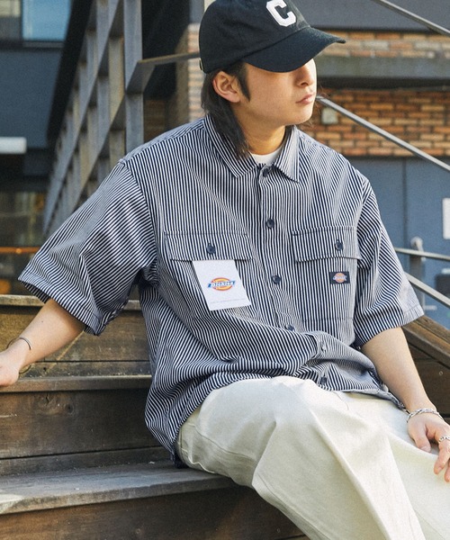 Dickies（ディッキーズ）の「Dickies/ディッキーズ ワッペン刺繍ツイル半袖ワークシャツ（シャツ/ブラウス・メンズ・ブラック/サックスブルー/ブルー/ネイビー/アイボリー系1/アイボリー系/グリーン/ベージュ・M/XL/L）」の21枚目の写真